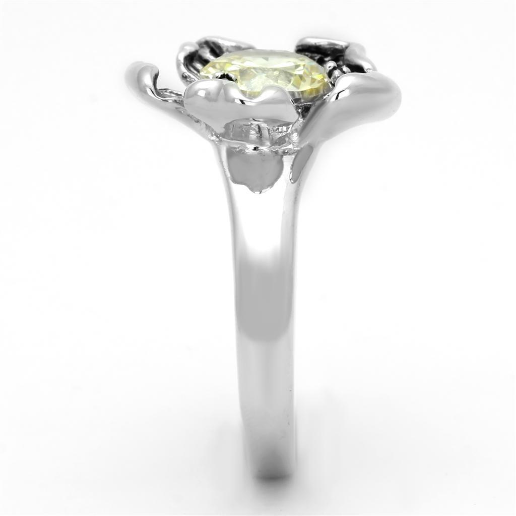 3W585 - Rhodium Brass Ring with AAA Grade CZ  in Citrine Yellow-3