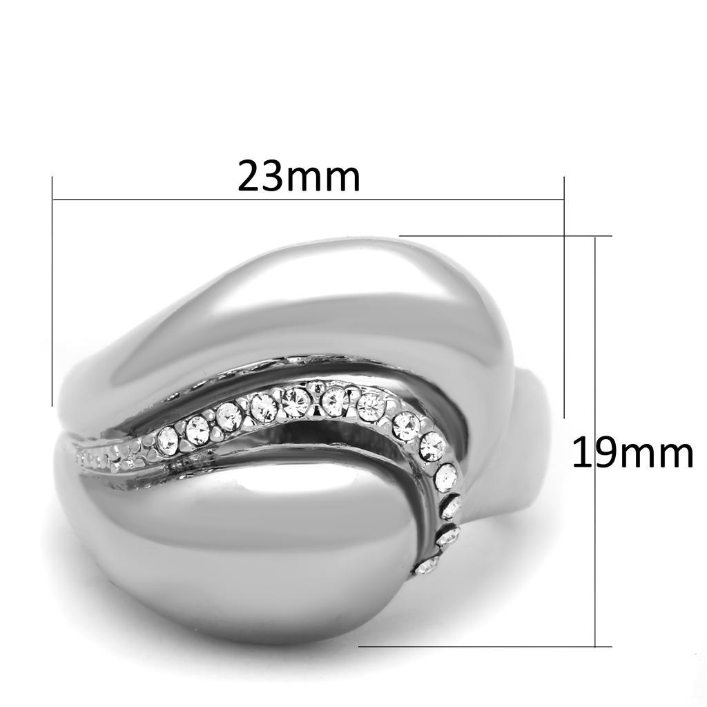 3W586 - Rhodium Brass Ring with Top Grade Crystal  in Clear-1