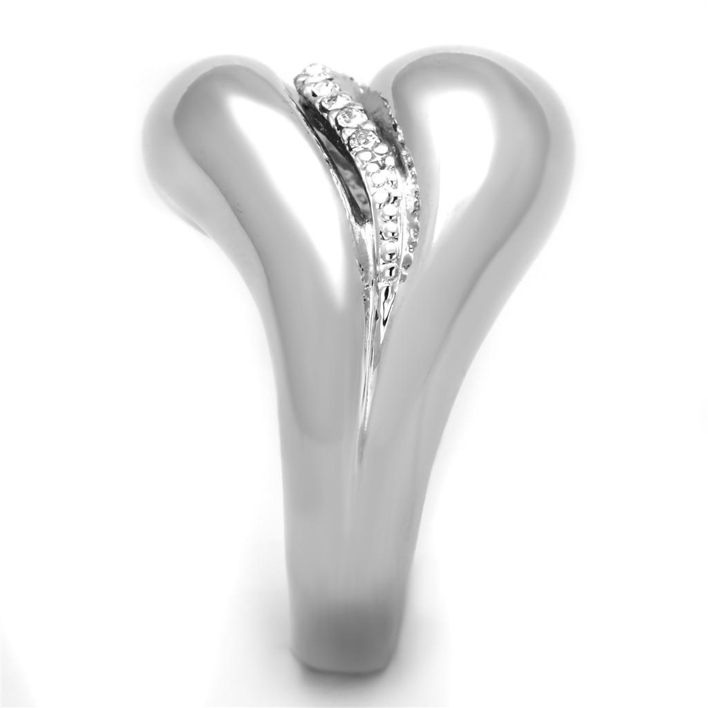 3W586 - Rhodium Brass Ring with Top Grade Crystal  in Clear-3