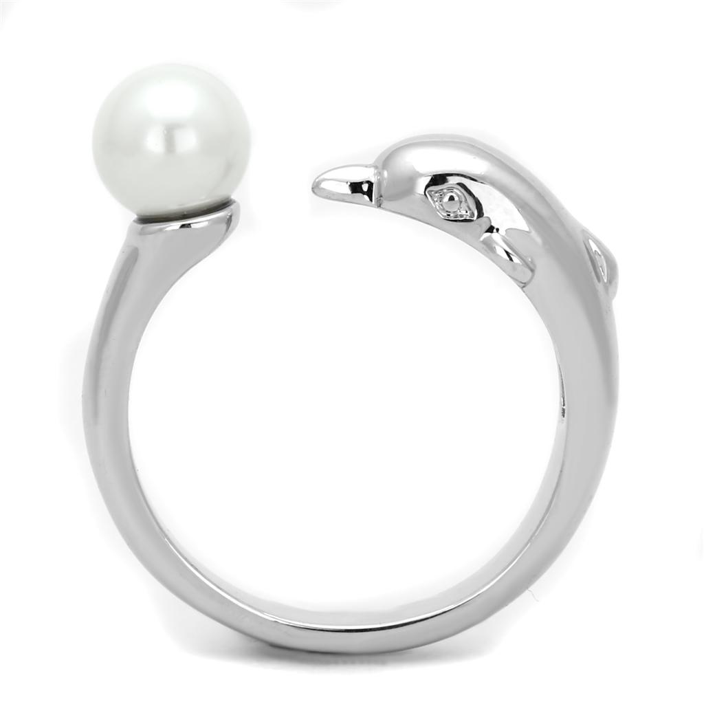 3W587 - Rhodium Brass Ring with Synthetic Pearl in White-2