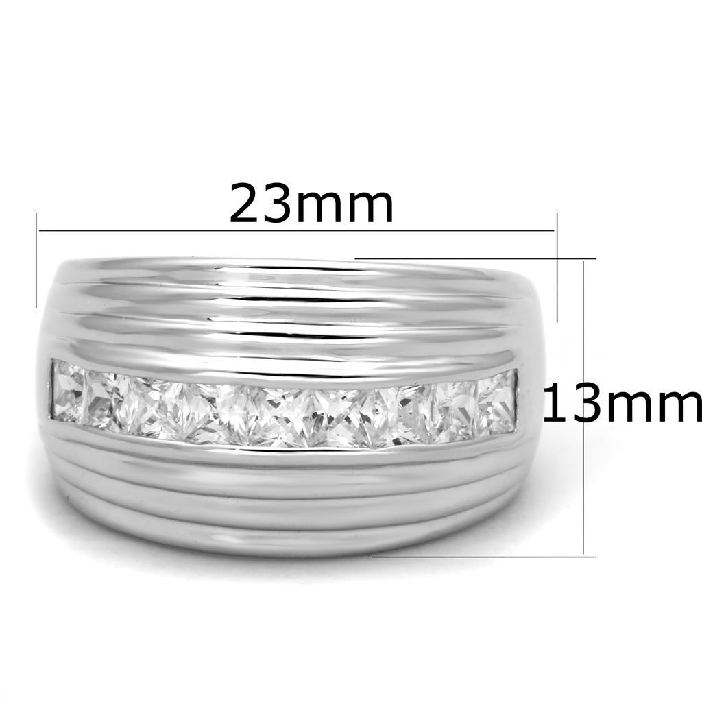 3W588 - Rhodium Brass Ring with AAA Grade CZ  in Clear-1