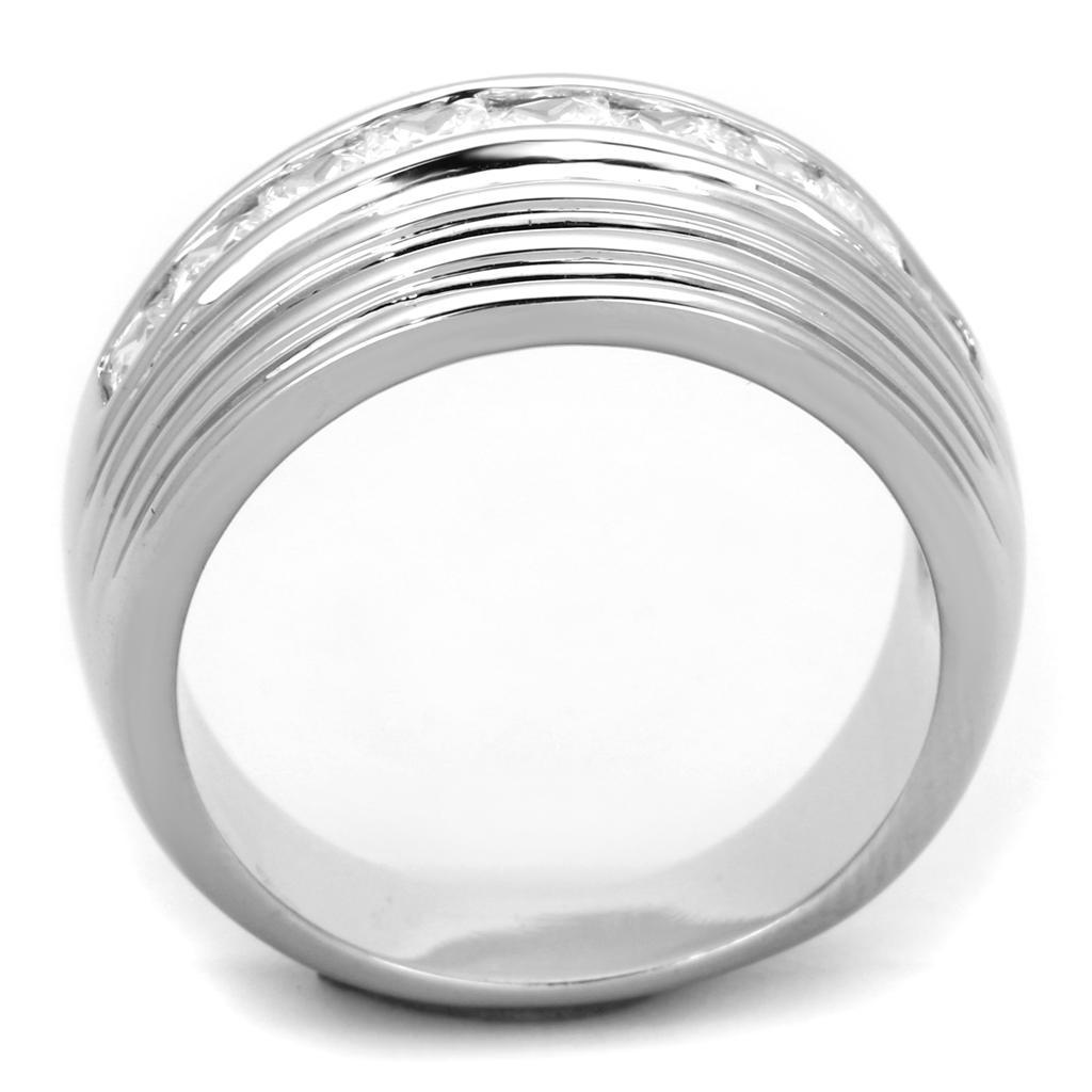 3W588 - Rhodium Brass Ring with AAA Grade CZ  in Clear-2