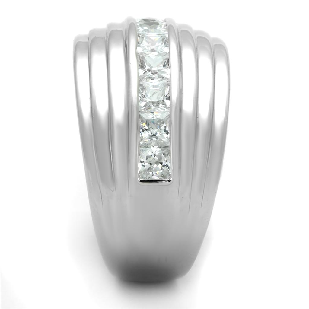 3W588 - Rhodium Brass Ring with AAA Grade CZ  in Clear-3