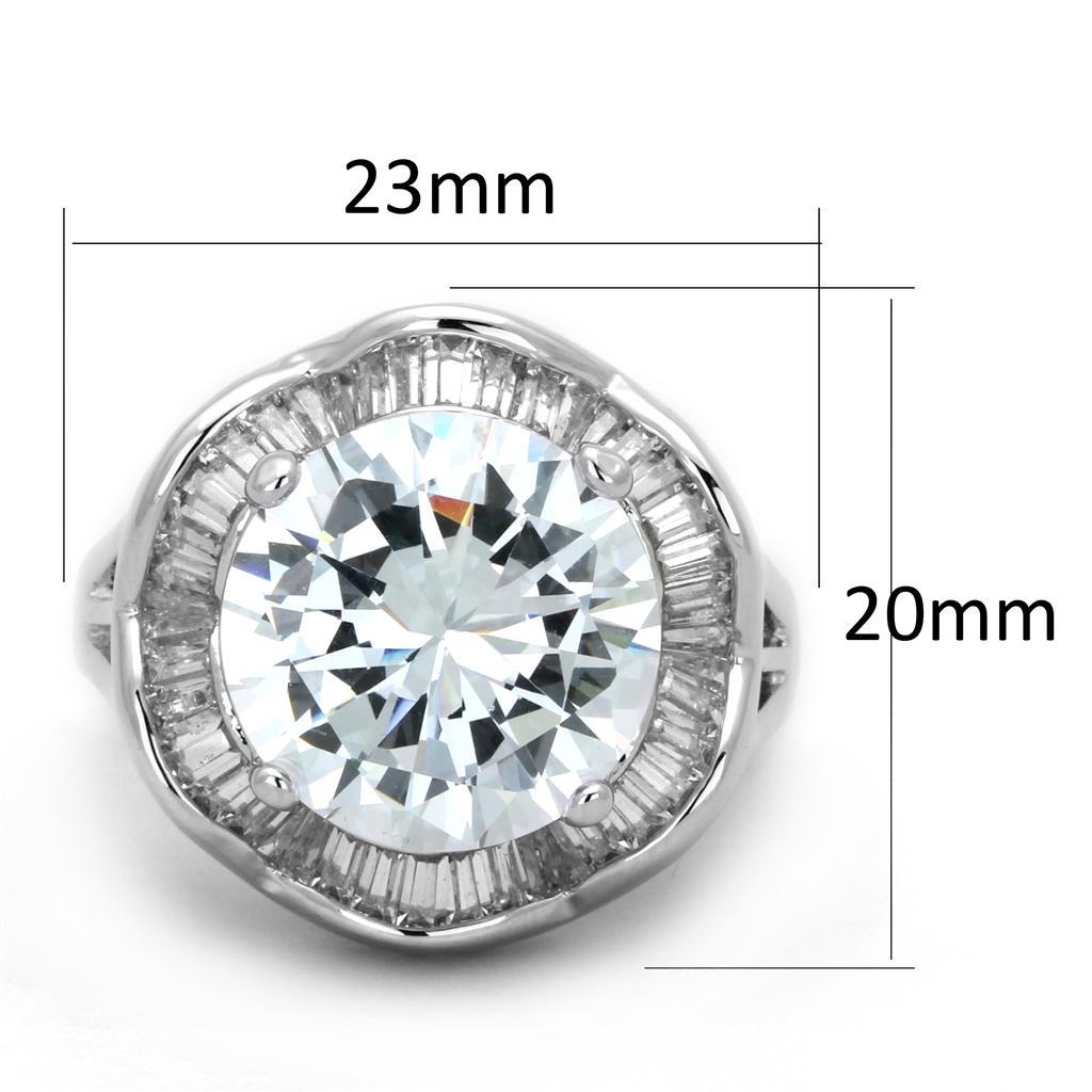 3W589 - Rhodium Brass Ring with AAA Grade CZ  in Clear-1