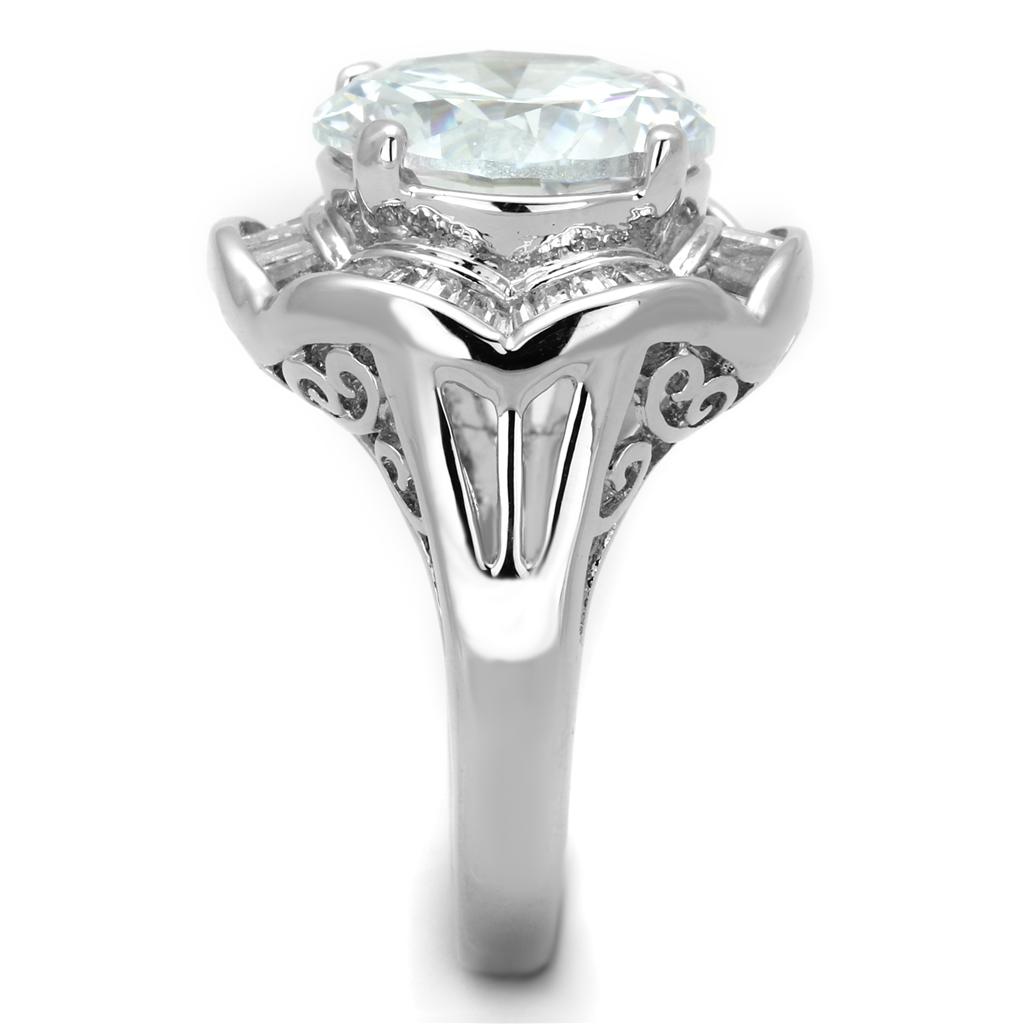 3W589 - Rhodium Brass Ring with AAA Grade CZ  in Clear-3