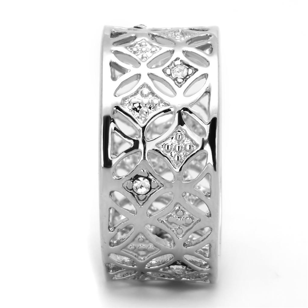 3W590 - Rhodium Brass Ring with Top Grade Crystal  in Clear-3