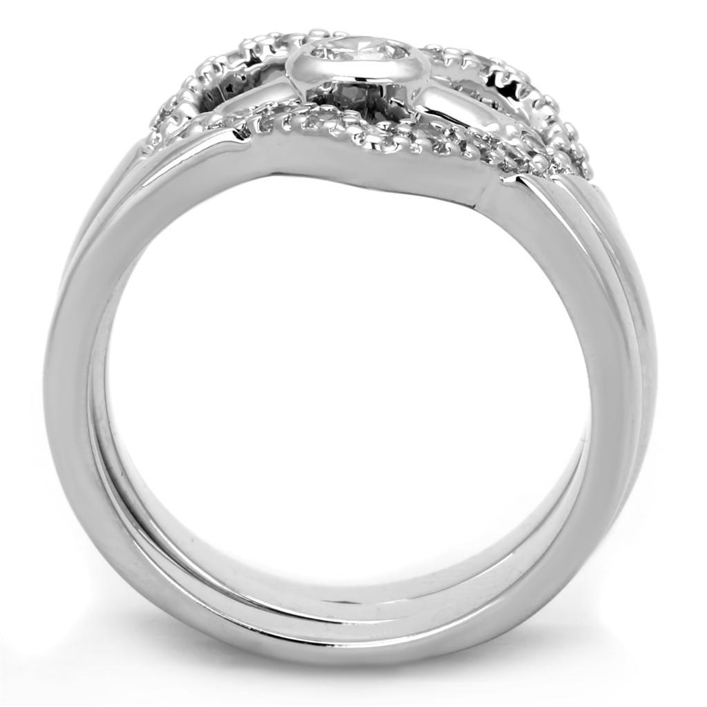 3W591 - Rhodium Brass Ring with AAA Grade CZ  in Clear-2