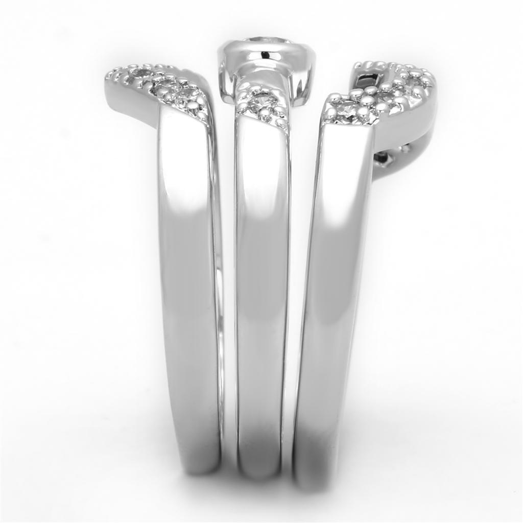 3W591 - Rhodium Brass Ring with AAA Grade CZ  in Clear-3