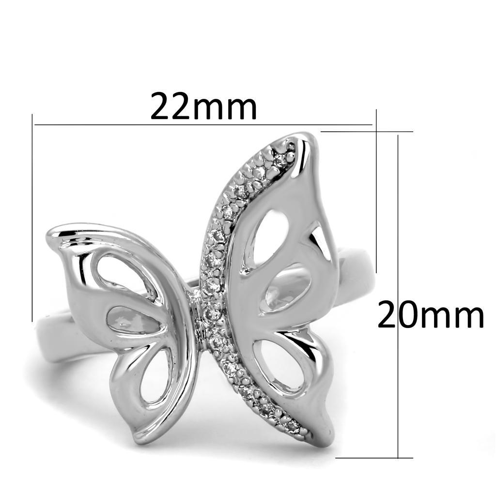 3W592 - Rhodium Brass Ring with AAA Grade CZ  in Clear-1