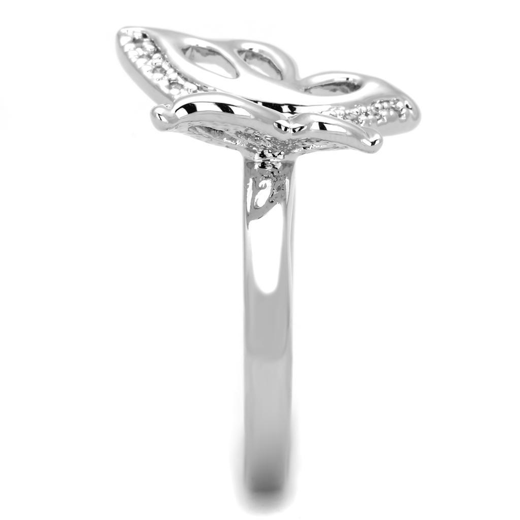 3W592 - Rhodium Brass Ring with AAA Grade CZ  in Clear-3