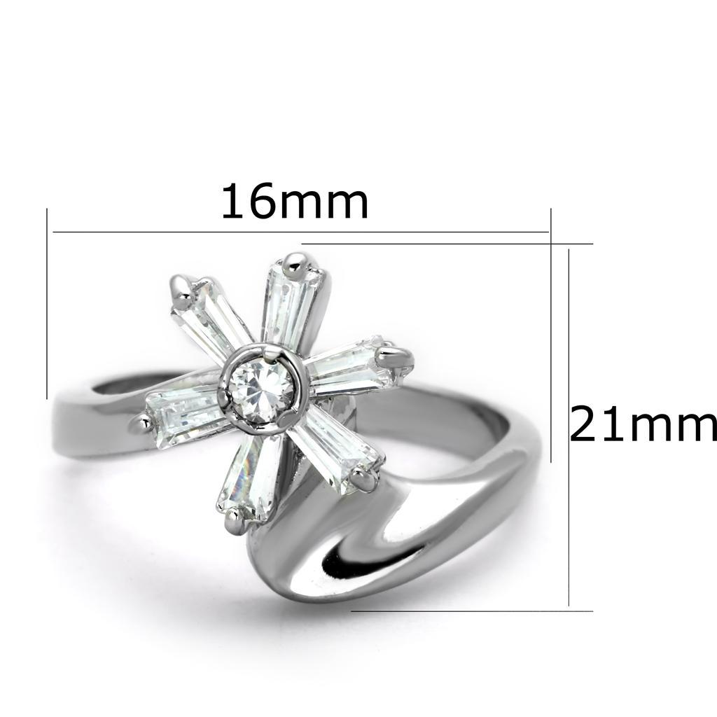 3W593 - Rhodium Brass Ring with AAA Grade CZ  in Clear-1