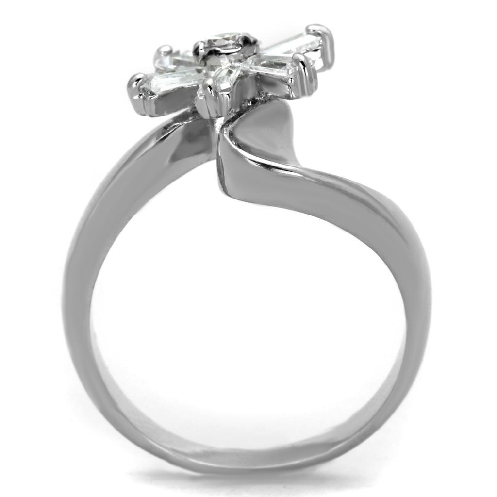 3W593 - Rhodium Brass Ring with AAA Grade CZ  in Clear-2