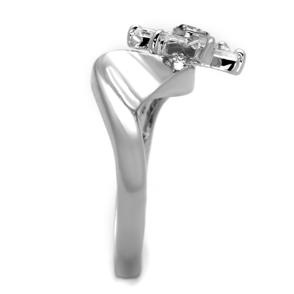3W593 - Rhodium Brass Ring with AAA Grade CZ  in Clear-3