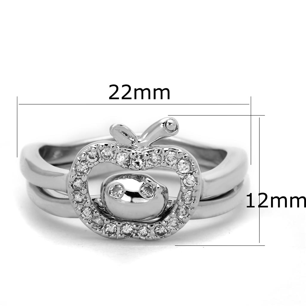 3W594 - Rhodium Brass Ring with AAA Grade CZ  in Clear-1