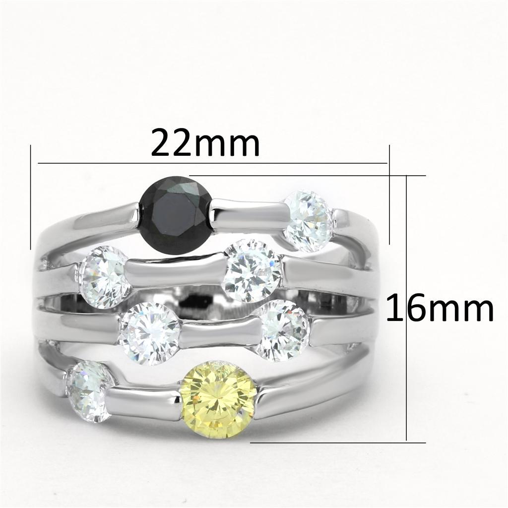 3W605 - Rhodium Brass Ring with AAA Grade CZ  in Multi Color-1