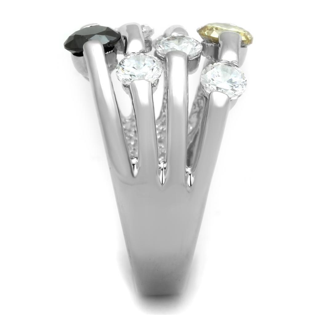 3W605 - Rhodium Brass Ring with AAA Grade CZ  in Multi Color-3