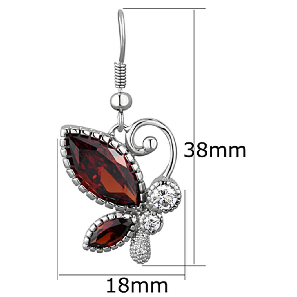 3W613 - Rhodium Brass Earrings with AAA Grade CZ  in Garnet-1