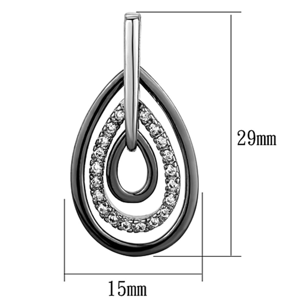 3W616 - Rhodium + Ruthenium Brass Earrings with AAA Grade CZ  in Clear-1