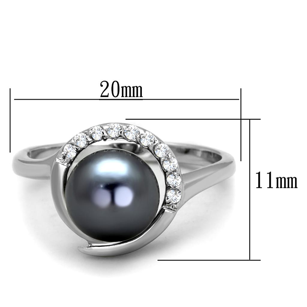 3W629 - Rhodium Brass Ring with Synthetic Pearl in Gray-1