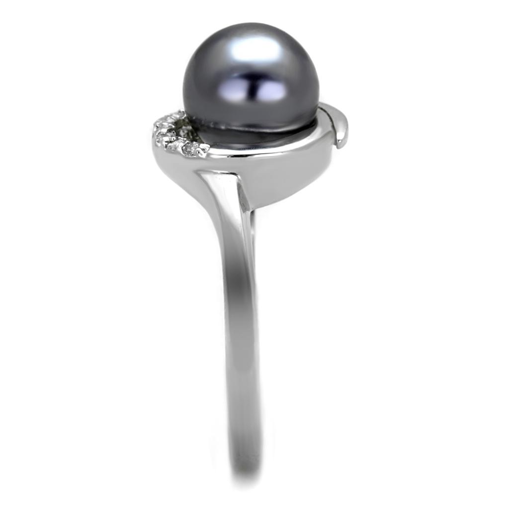 3W629 - Rhodium Brass Ring with Synthetic Pearl in Gray-3