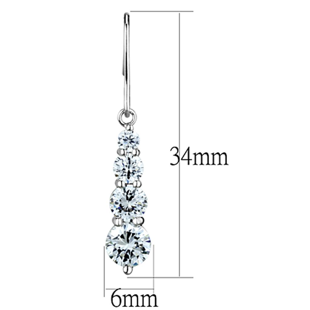 3W633 - Rhodium Brass Earrings with AAA Grade CZ  in Clear-1