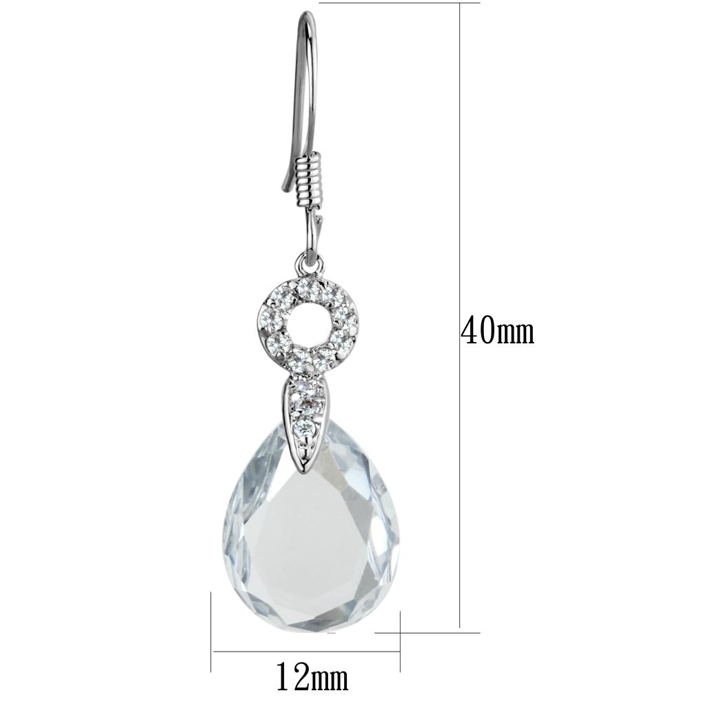 3W634 - Rhodium Brass Earrings with AAA Grade CZ  in Clear-1