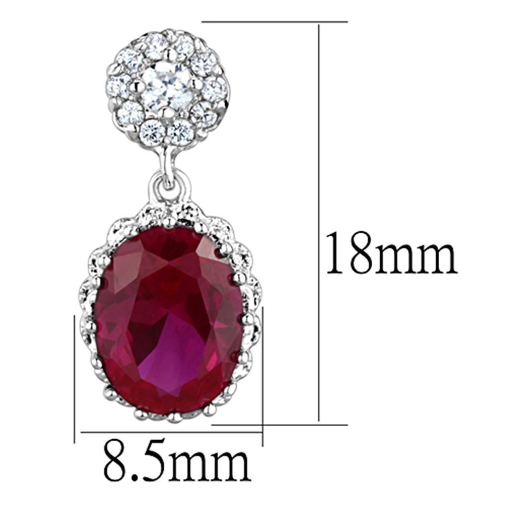 3W653 - Rhodium Brass Earrings with AAA Grade CZ  in Ruby-1