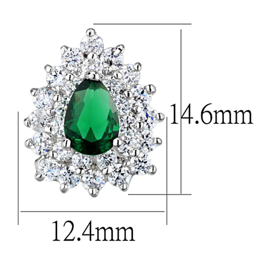 3W656 - Rhodium Brass Earrings with Synthetic Synthetic Glass in Emerald-1