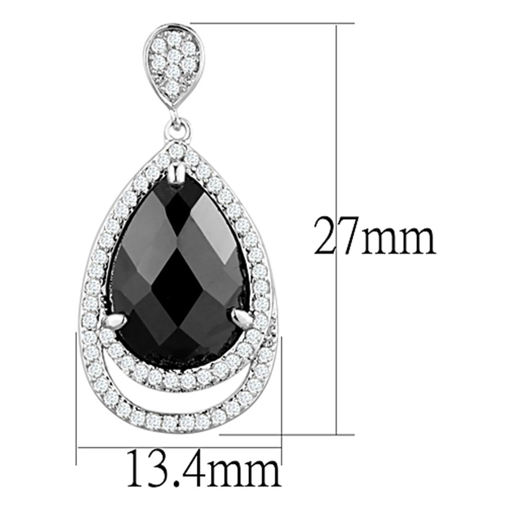 3W658 - Rhodium Brass Earrings with AAA Grade CZ  in Jet-1