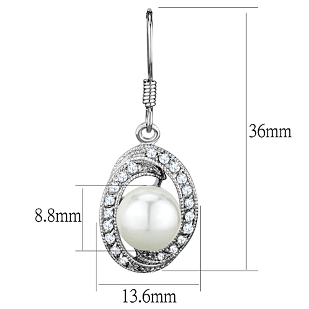 3W673 - Rhodium Brass Earrings with Synthetic Pearl in White-1