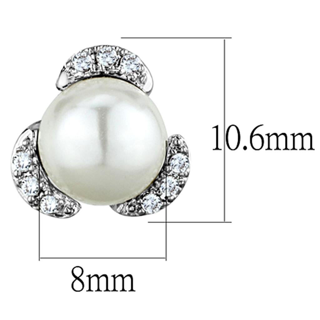 3W686 - Rhodium Brass Earrings with Synthetic Pearl in White-1