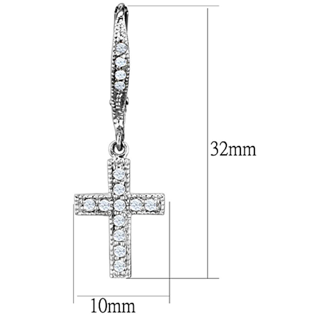 3W688 - Rhodium Brass Earrings with AAA Grade CZ  in Clear-1