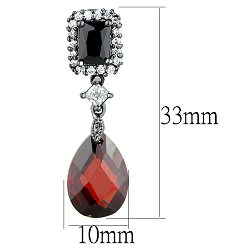 3W704 - Ruthenium Brass Earrings with AAA Grade CZ  in Garnet-1