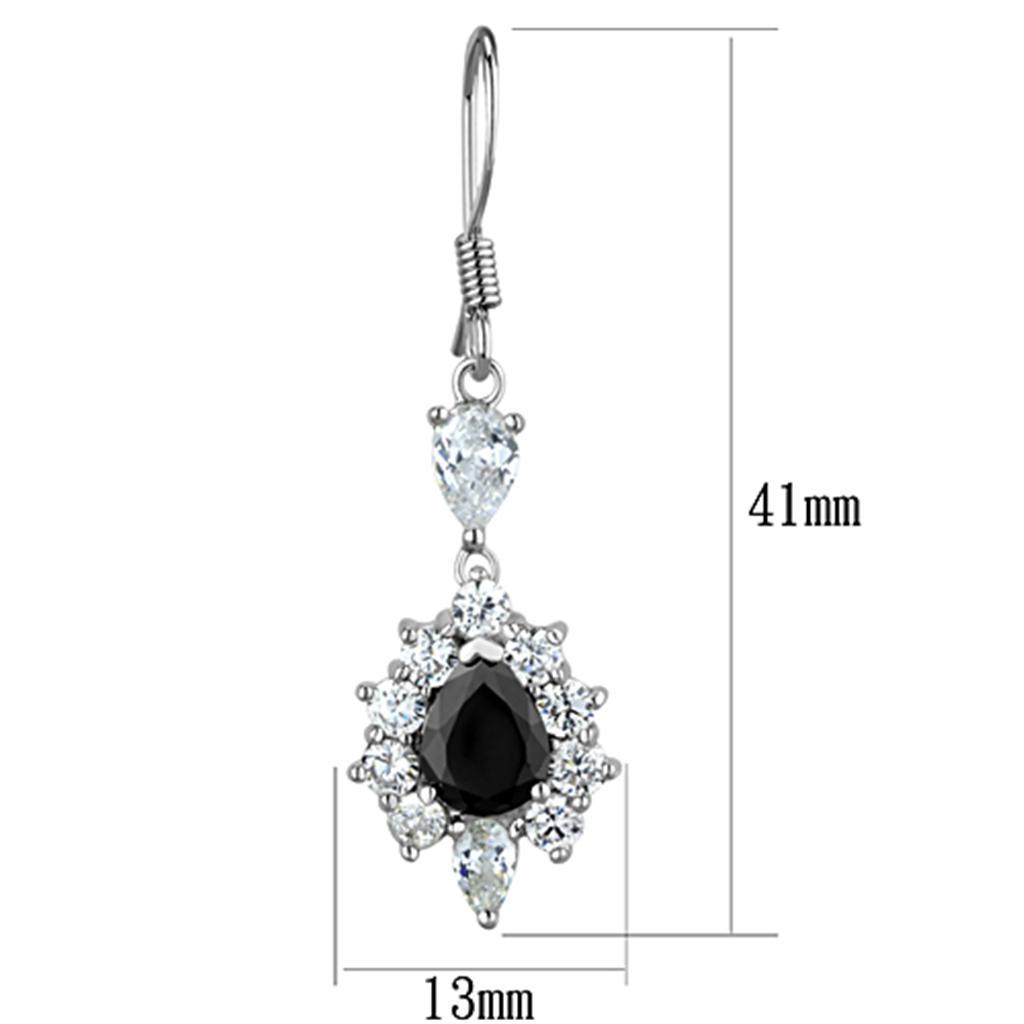 3W705 - Rhodium Brass Earrings with AAA Grade CZ  in Black Diamond-1
