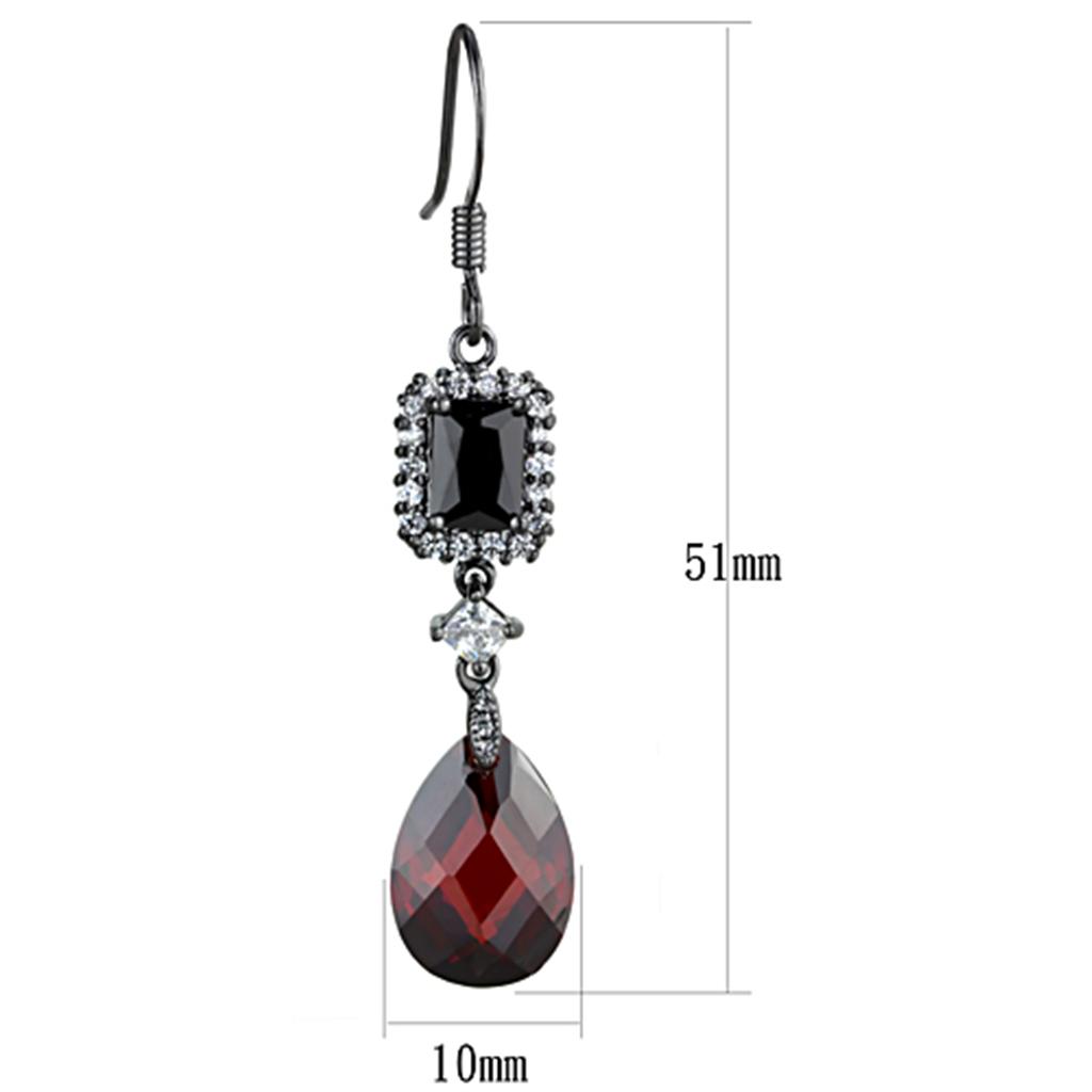 3W706 - Ruthenium Brass Earrings with AAA Grade CZ  in Garnet-1