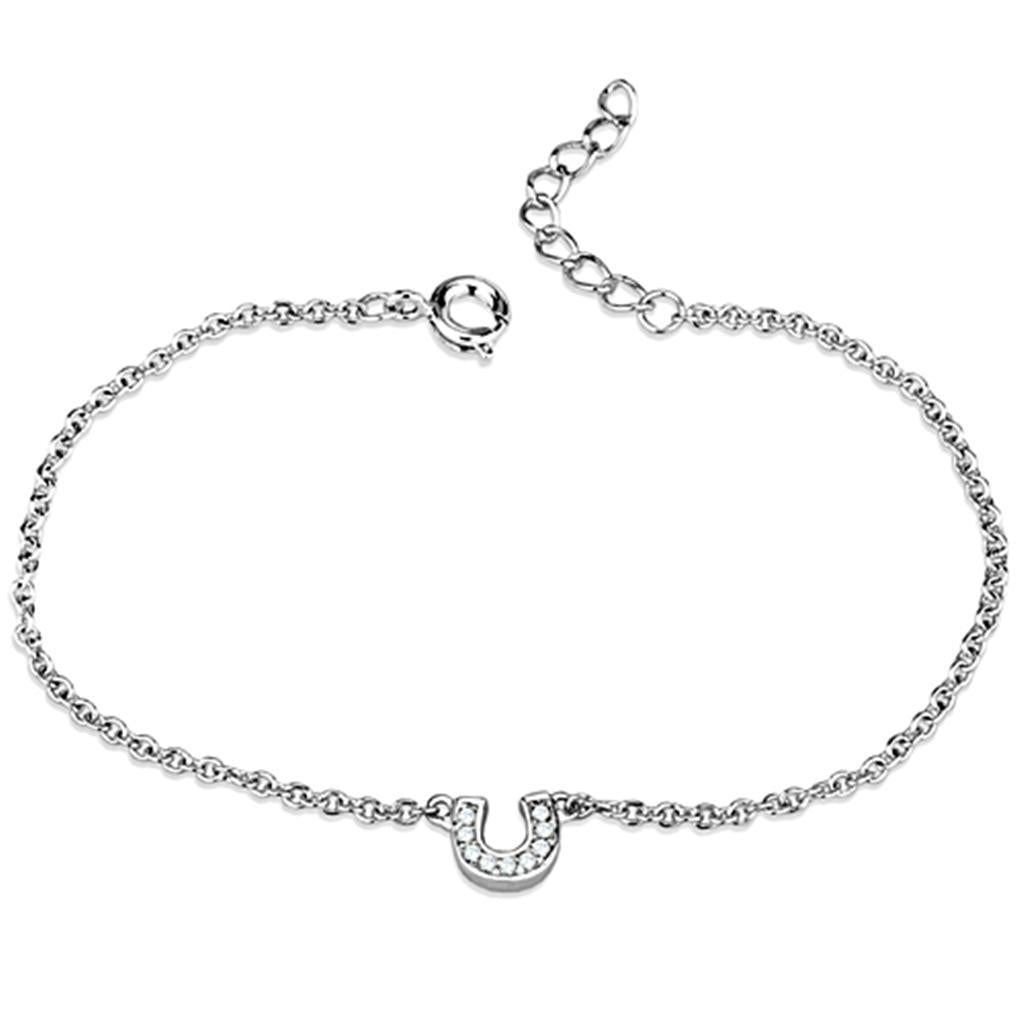 3W710 - Rhodium Brass Bracelet with AAA Grade CZ  in Clear-1