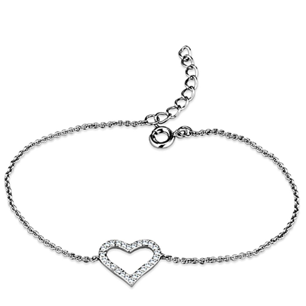 3W713 - Rhodium Brass Bracelet with AAA Grade CZ  in Clear-1
