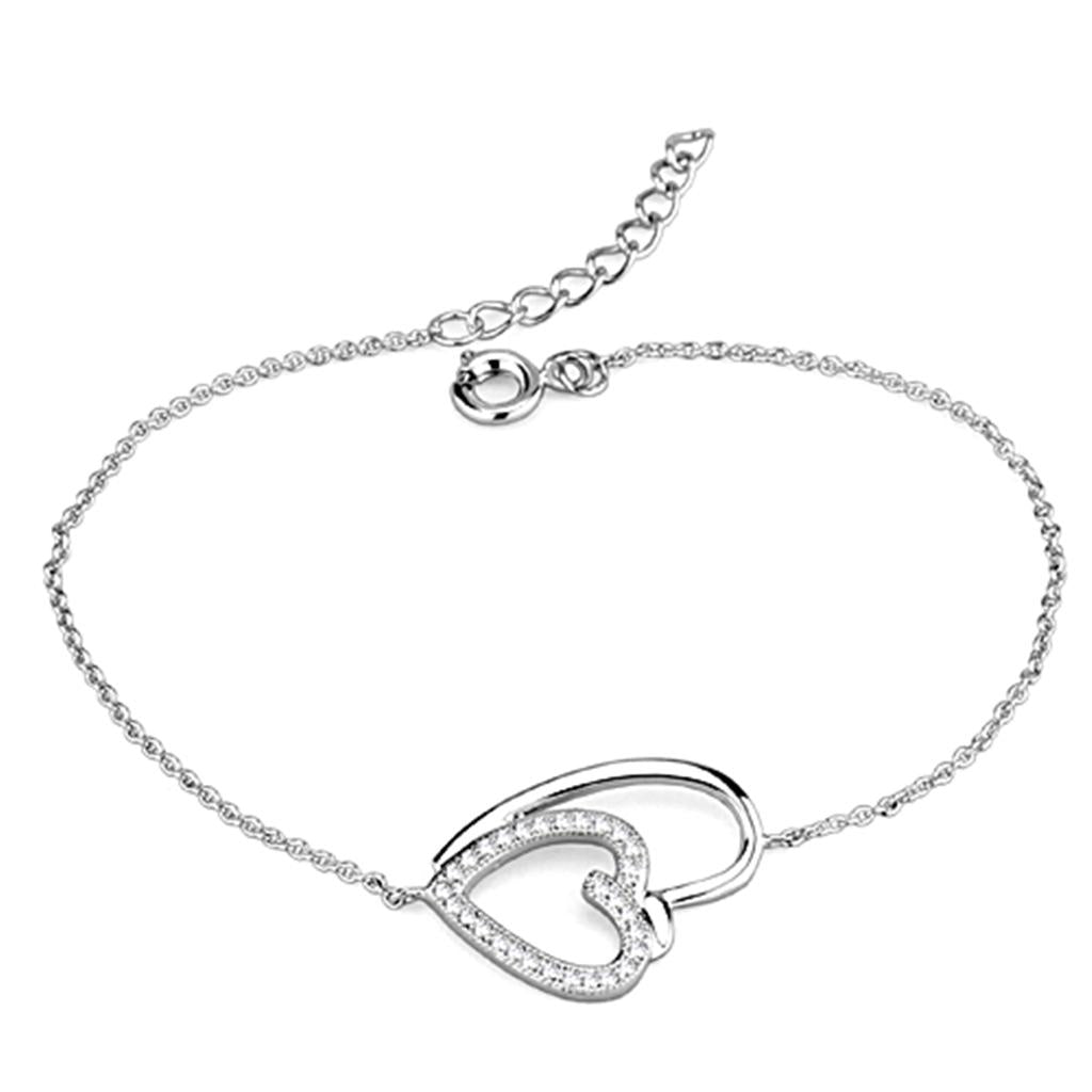 3W715 - Rhodium Brass Bracelet with AAA Grade CZ  in Clear-1