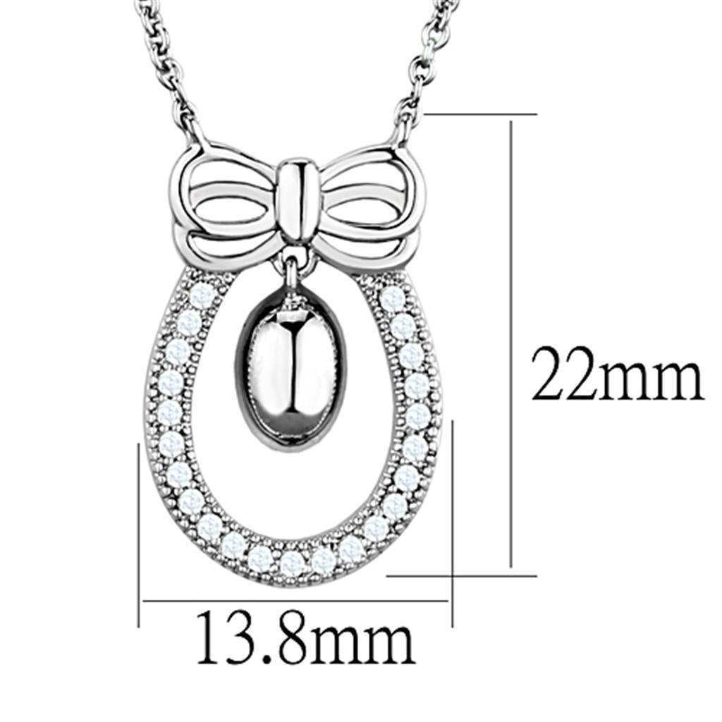 3W718 - Rhodium Brass Necklace with AAA Grade CZ  in Clear-1
