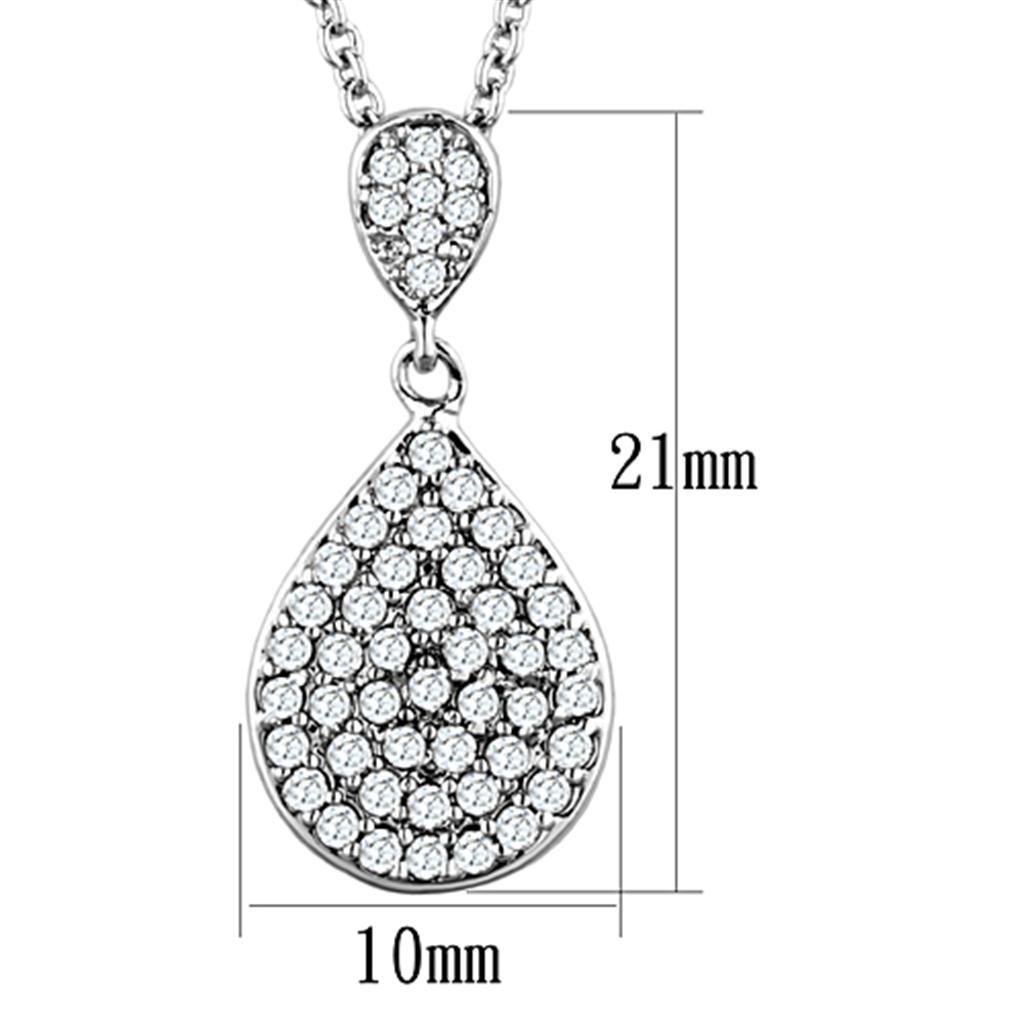 3W720 - Rhodium Brass Necklace with AAA Grade CZ  in Clear-1