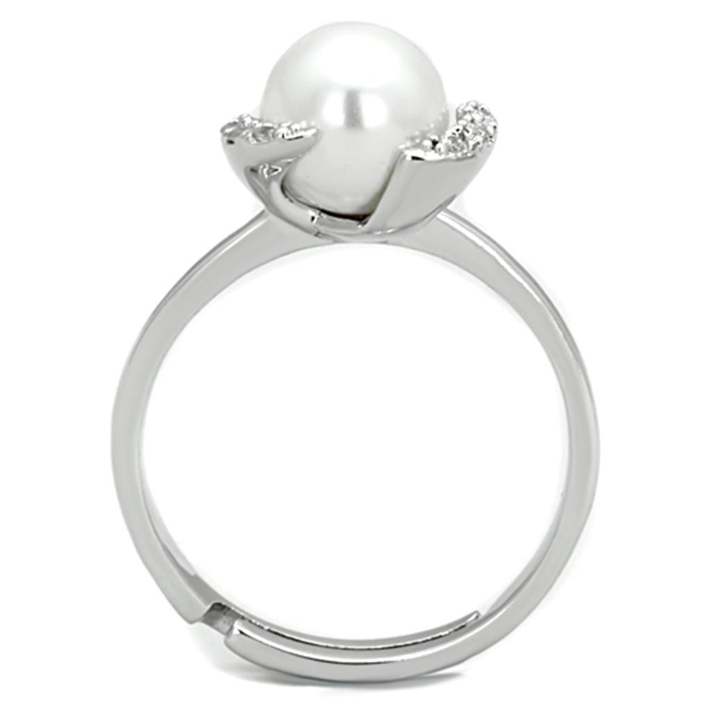 3W722 - Rhodium Brass Ring with Synthetic Pearl in White-2