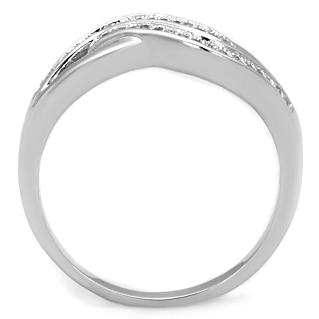 3W724 - Rhodium Brass Ring with AAA Grade CZ  in Clear-2