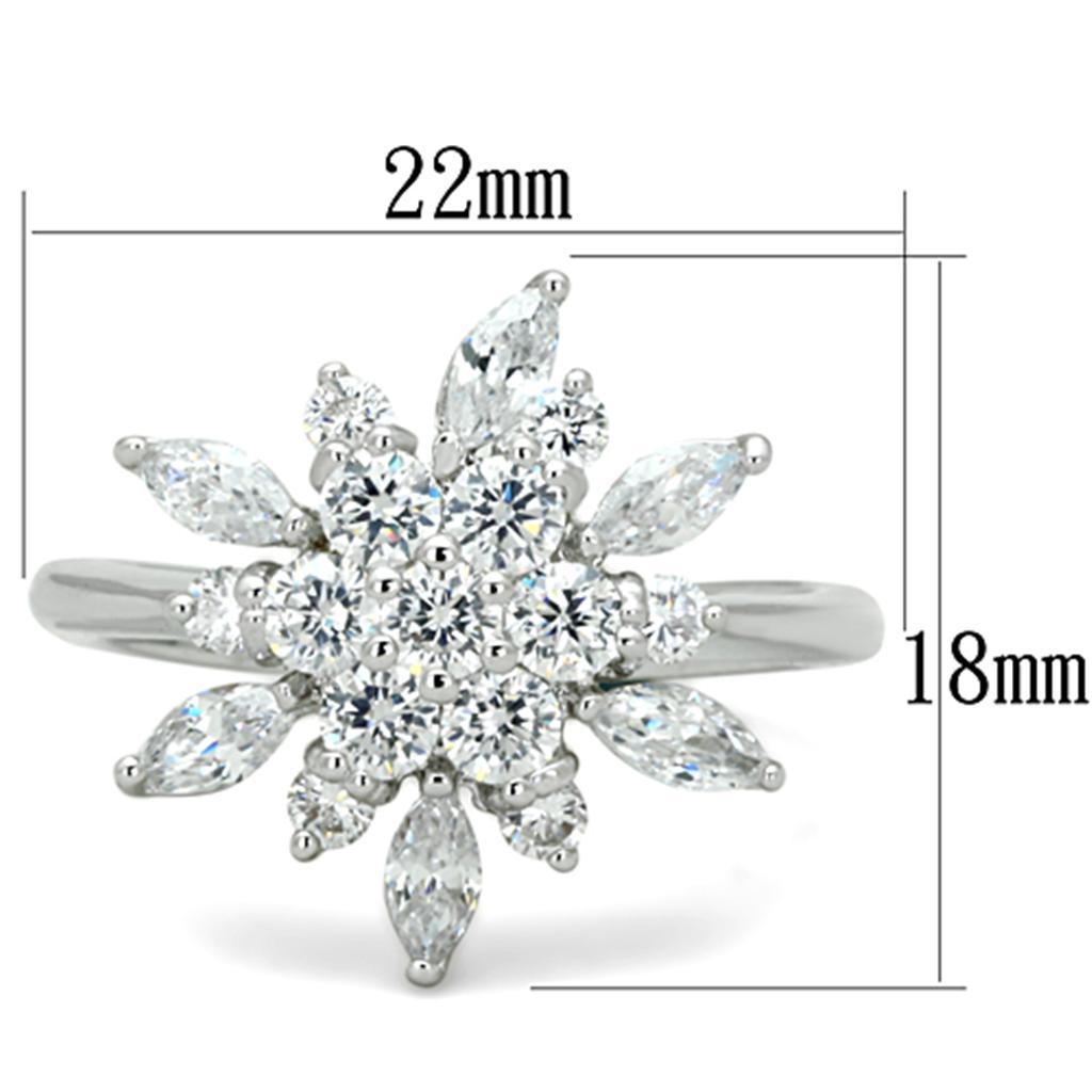 3W725 - Rhodium Brass Ring with AAA Grade CZ  in Clear-1