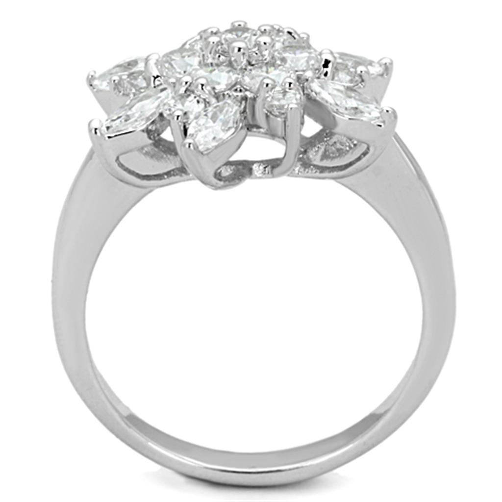 3W725 - Rhodium Brass Ring with AAA Grade CZ  in Clear-2