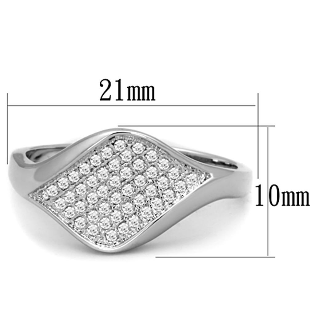 3W726 - Rhodium Brass Ring with AAA Grade CZ  in Clear-1