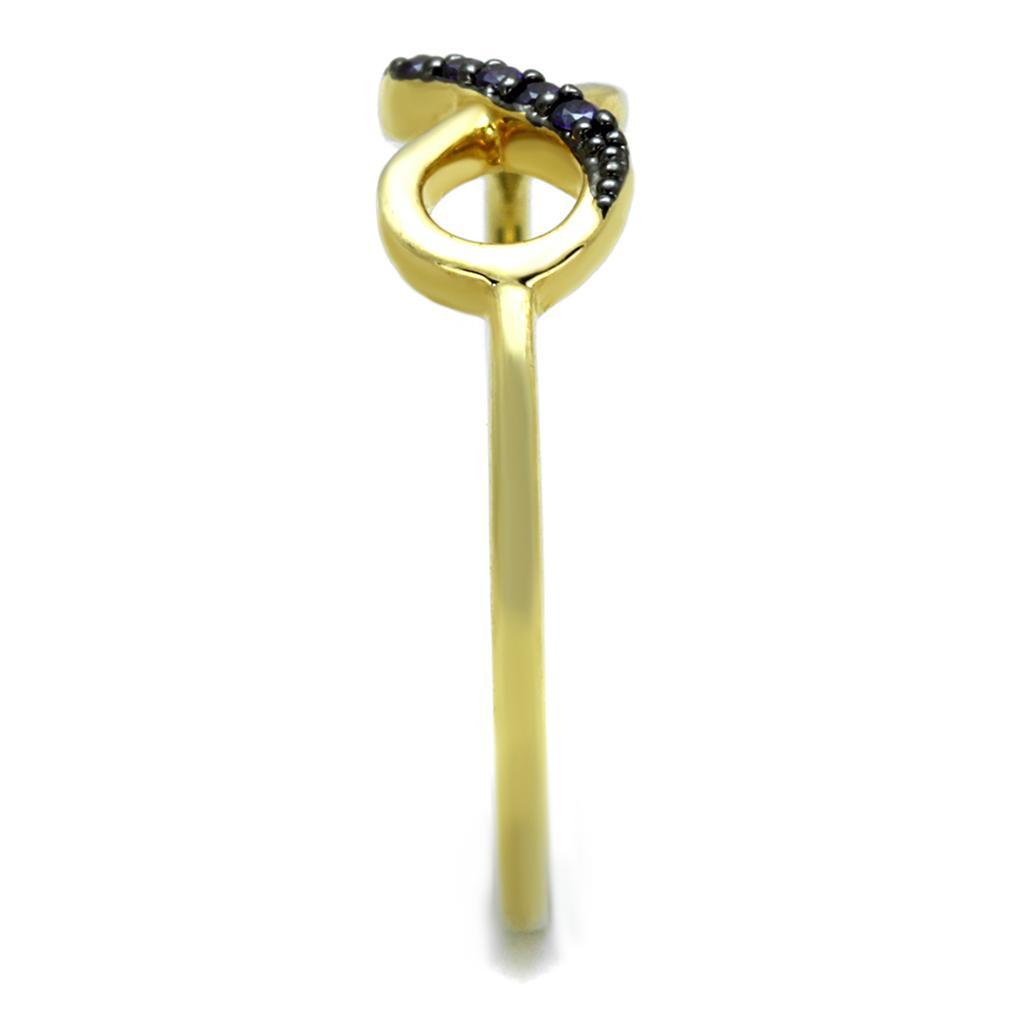3W727 - Gold+Ruthenium Brass Ring with AAA Grade CZ  in Tanzanite-3
