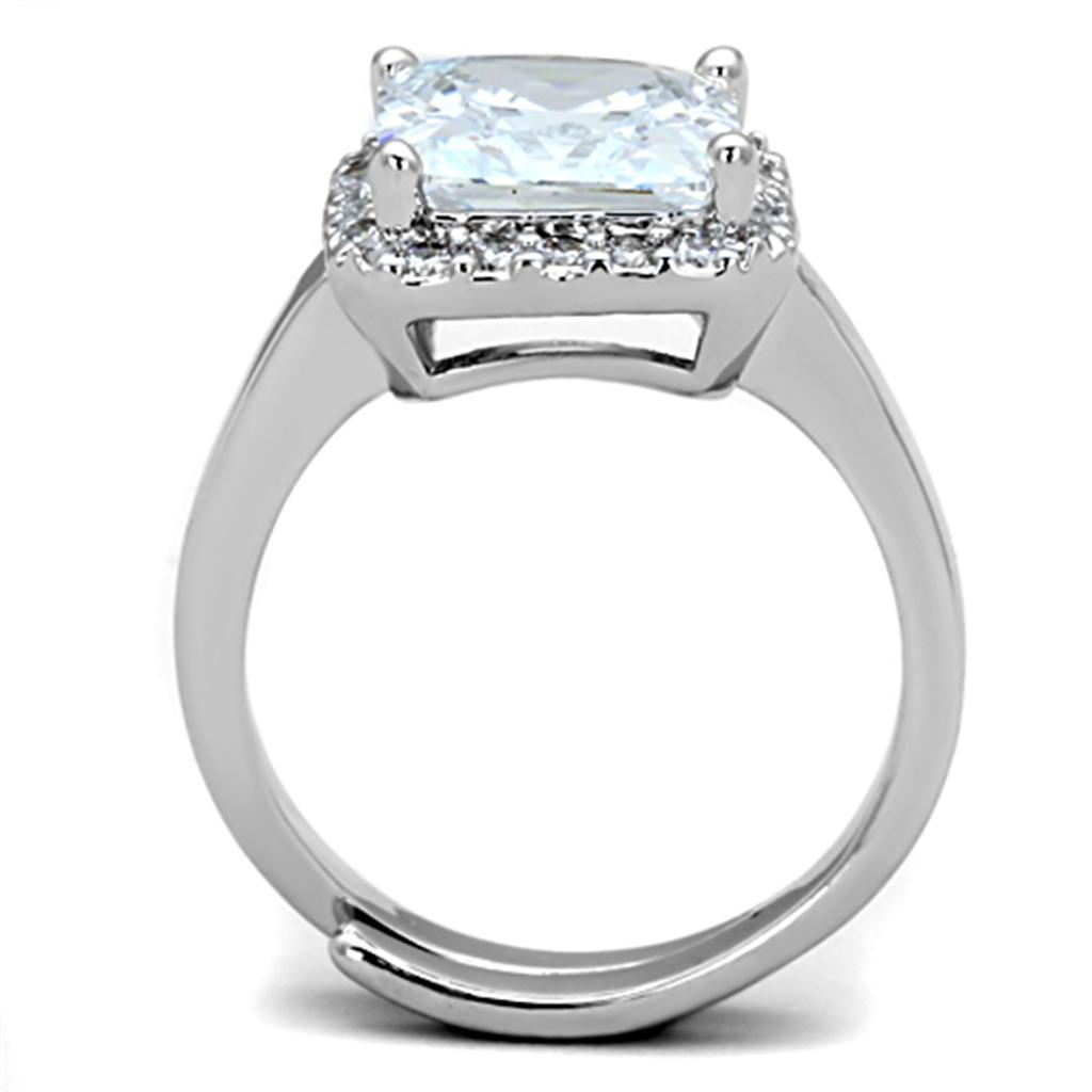 3W729 - Rhodium Brass Ring with AAA Grade CZ  in Clear-2