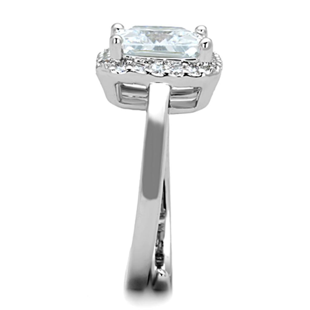 3W729 - Rhodium Brass Ring with AAA Grade CZ  in Clear-3