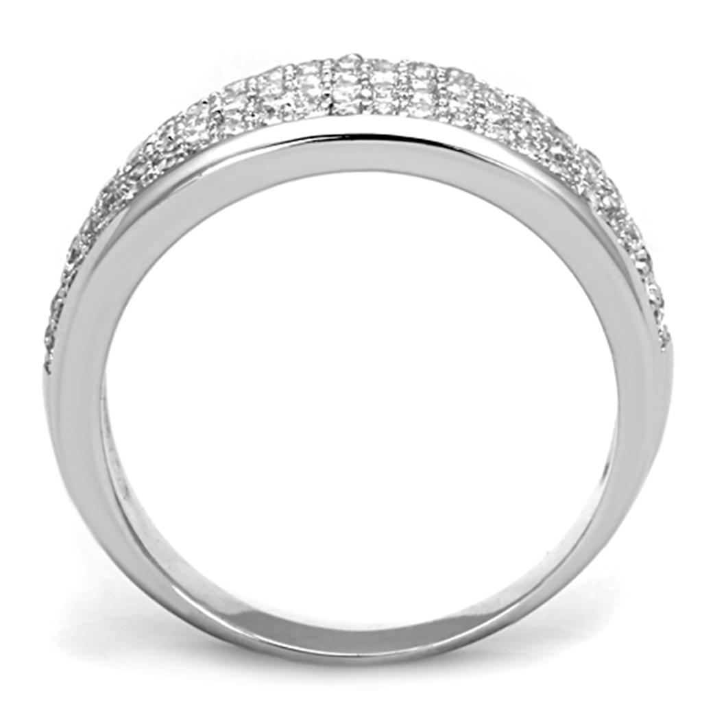 3W730 - Rhodium Brass Ring with AAA Grade CZ  in Clear-2