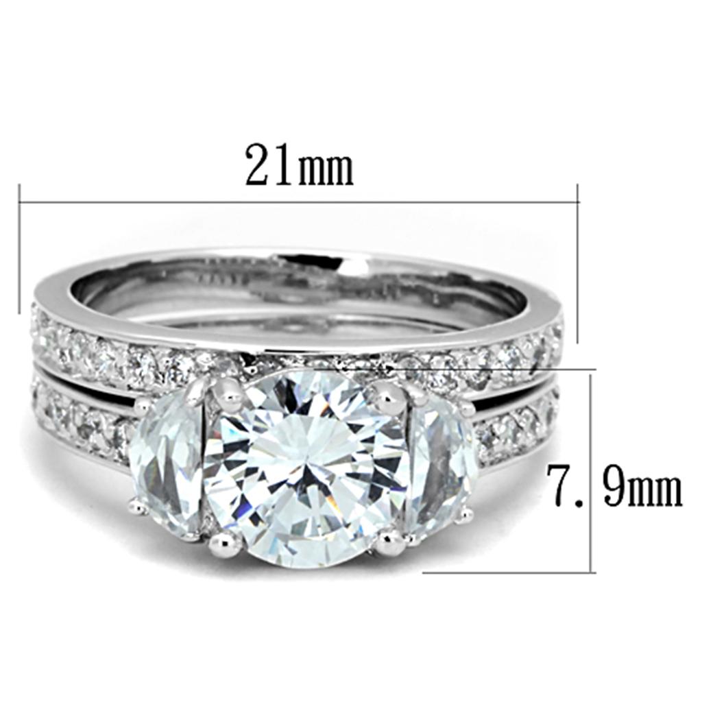 3W731 - Rhodium Brass Ring with AAA Grade CZ  in Clear-1